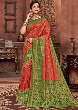 Red Zari Woven Traditional Saree In Kanjivaram Silk