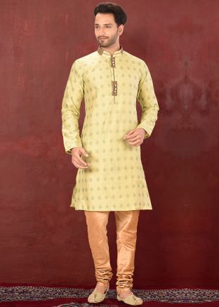 Green Woven Readymade Kurta Churidar Set