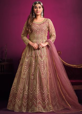 Pink Embbroidered Slit Style Suit Set