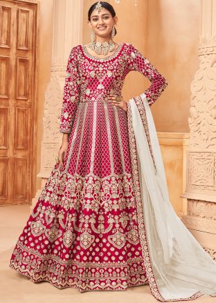 Red Embroidered Anarkali Suit & Dupatta