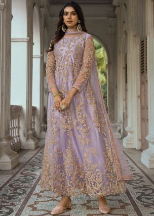 Purple Dori Embroidered Net Anarkali Suit