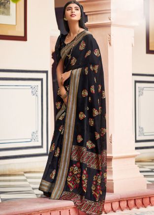 Black Woven Saree In Chanderi