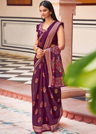 Purple Woven Saree In Chanderi