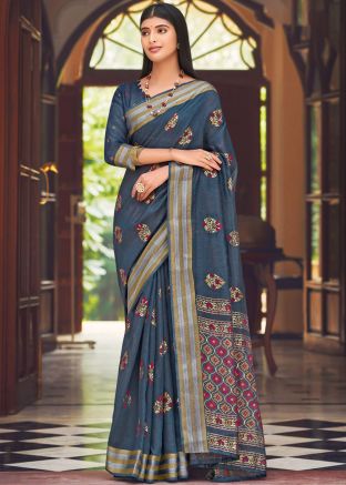 Grey Woven Saree In Chanderi