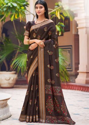 Brown Woven Saree In Chanderi