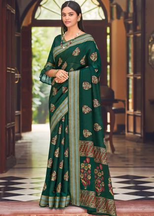 Green Woven Saree In Chanderi