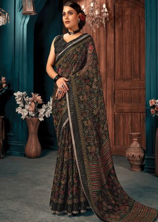 Black Woven Saree In Cotton