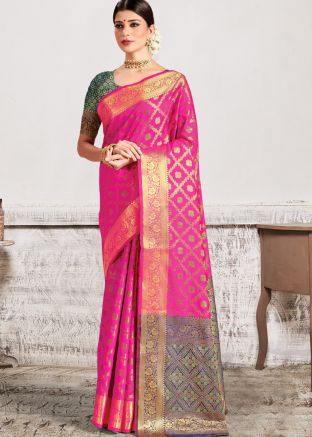 Pink Woven Saree In Patola