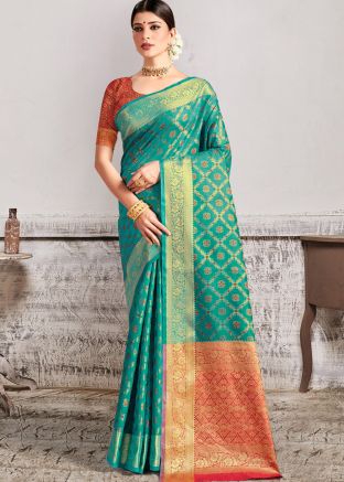 Green Woven Saree In Patola