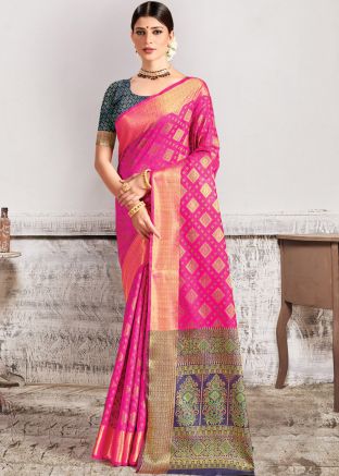 Pink Woven Saree In Patola