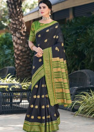 Black Woven Saree In Cotton