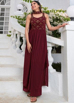 Magenta Embroidered Palazzo Suit Set