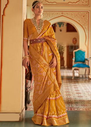 Yellow Patola Silk Festive Saree With Blouse