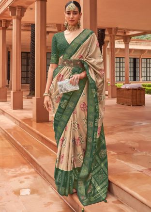 Cream Patola Silk Saree With Zari Woven Detailings