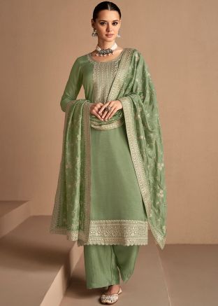 Green Straight Cut Palazzo Suit Set