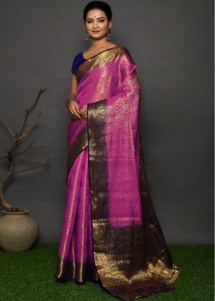 Pink Zari Woven Kanchipuram Silk Saree