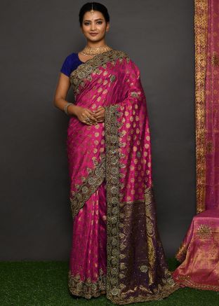 Pink Embroidered Border Kanjivaram Silk Saree