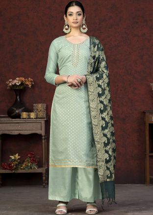 Beige Pant Suit Set In Jacquard