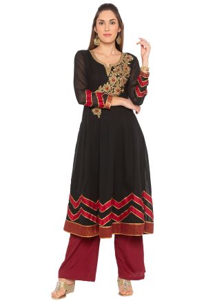 Black Readymade Georgette Flared Long Kurta