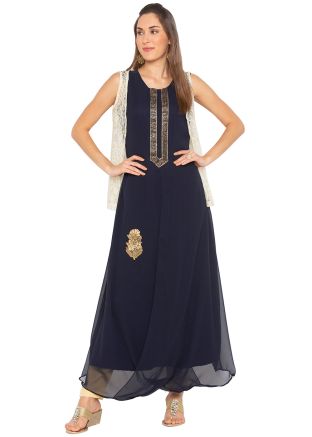 Readymade Navy Blue Georgette Kurta