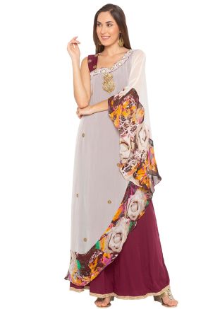 White Readymade Printed Long Kurta