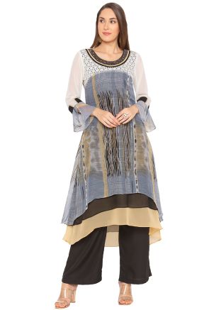 Grey Readymade Georgette Layered Long Kurta