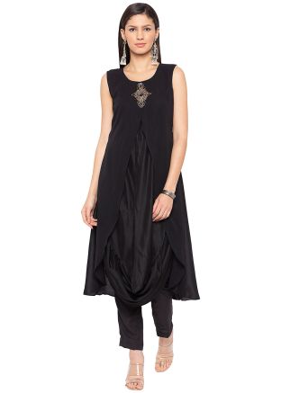 Readymade Cowled Long Kurta In Black