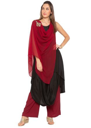 Maroon Readymade Drape Style Long Kurta
