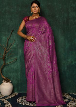 Purple Banarasi Silk Party Saree With Heavy Pallu