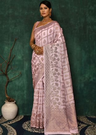 Pink Bridesmaid Saree With Zari Woven Pallu