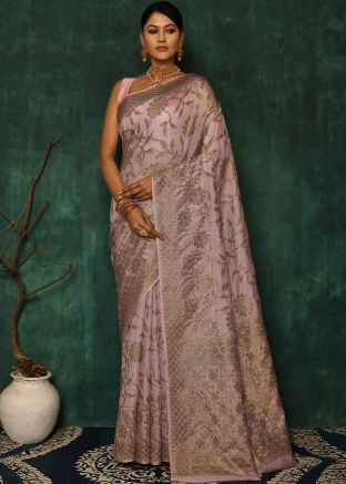 Pink Zari Woven Festive Saree With Heavy Border