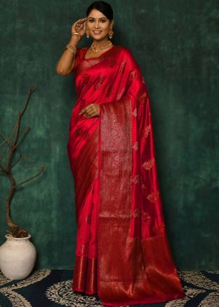 Pink Zari Woven Saree In Silk