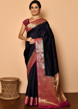Black Zari Woven Border Silk Saree