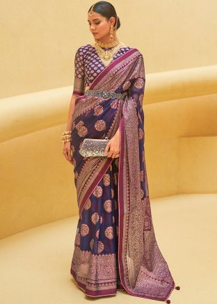Purple Brasso Saree In Tussar Silk