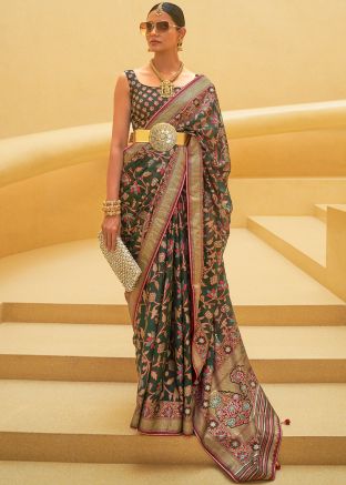 Green Festive Tussar Silk Brasso Saree