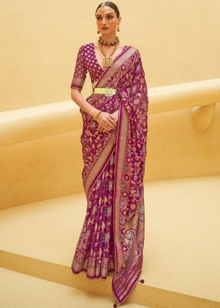 Magenta Festive Wear Brasso Saree
