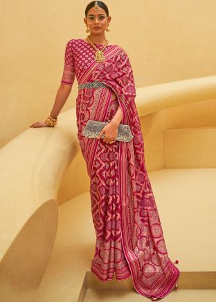Pink Tussar Silk Brasso Saree With Blouse