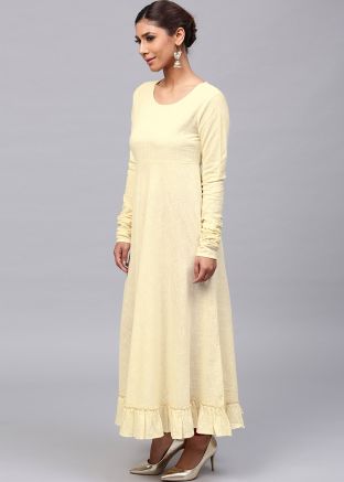 Readymade Cream Cotton Flared Long Kurta