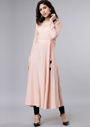 Readymade Rayon Long Kurta In Light Pink
