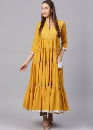 Readymade Yellow Multi Tiered Long Kurta