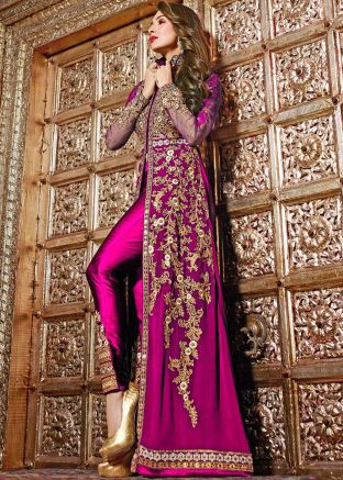 Malaika Arora Pink Embroidered Slit Style Suit
