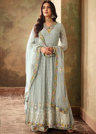 Sonal Chauhan Blue Anarkali Suit In Georgette