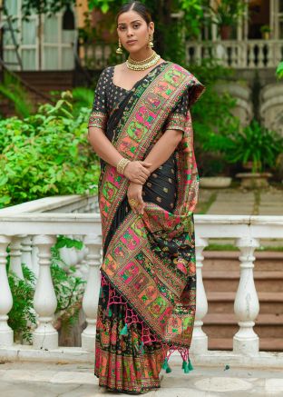 Black Woven Saree In Banarasi Silk