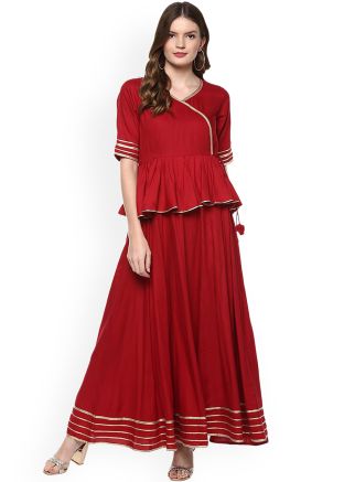 Readymade Gota Laced Long Kurta With Skirt
