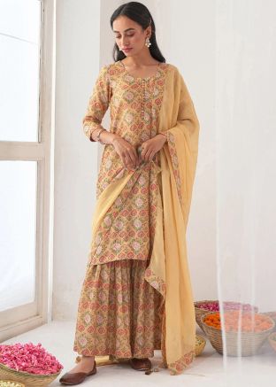 Readymade Yellow Digital Floral Print Gharara Suit