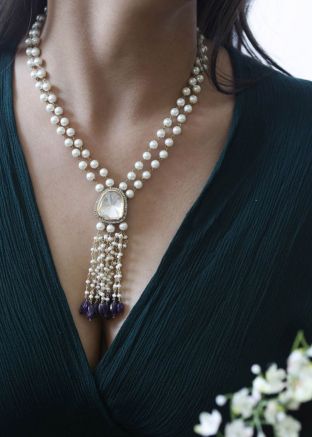 White Beads Work Necklace