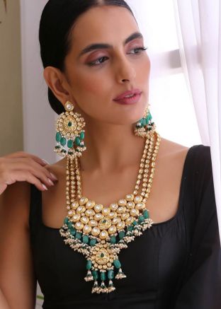 Green Studded Kundan Wedding Necklace Set
