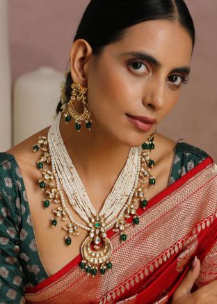 White & Green Beaded Necklace Set