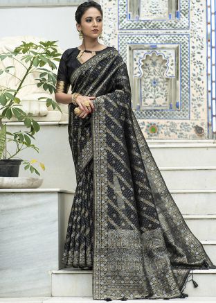 Black Zari Woven Tussar Silk Saree