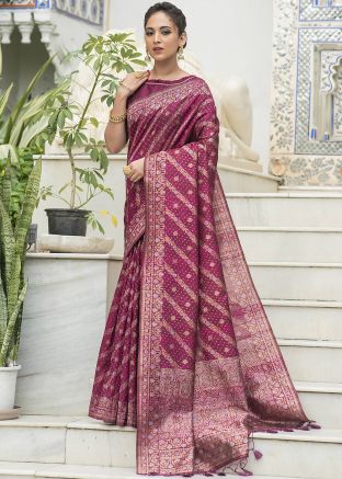 Purple Heavy Bordered Zari Woven Saree 